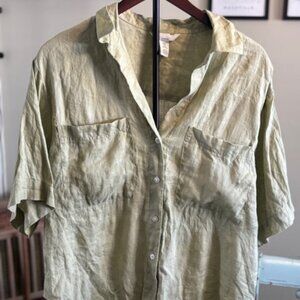 H&M, Women's Linen Short Sleeve Button Down Shirt, Size M